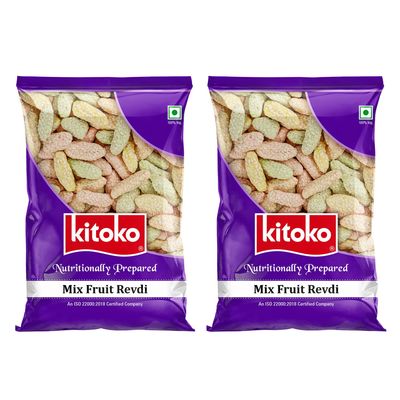 Kitoko Mix Fruit Revdi | Sweet Sugar Revadi | Fresh and Crunchy Rewari | Til Sweets | Sesame Candy 200gm (Pack of 2)