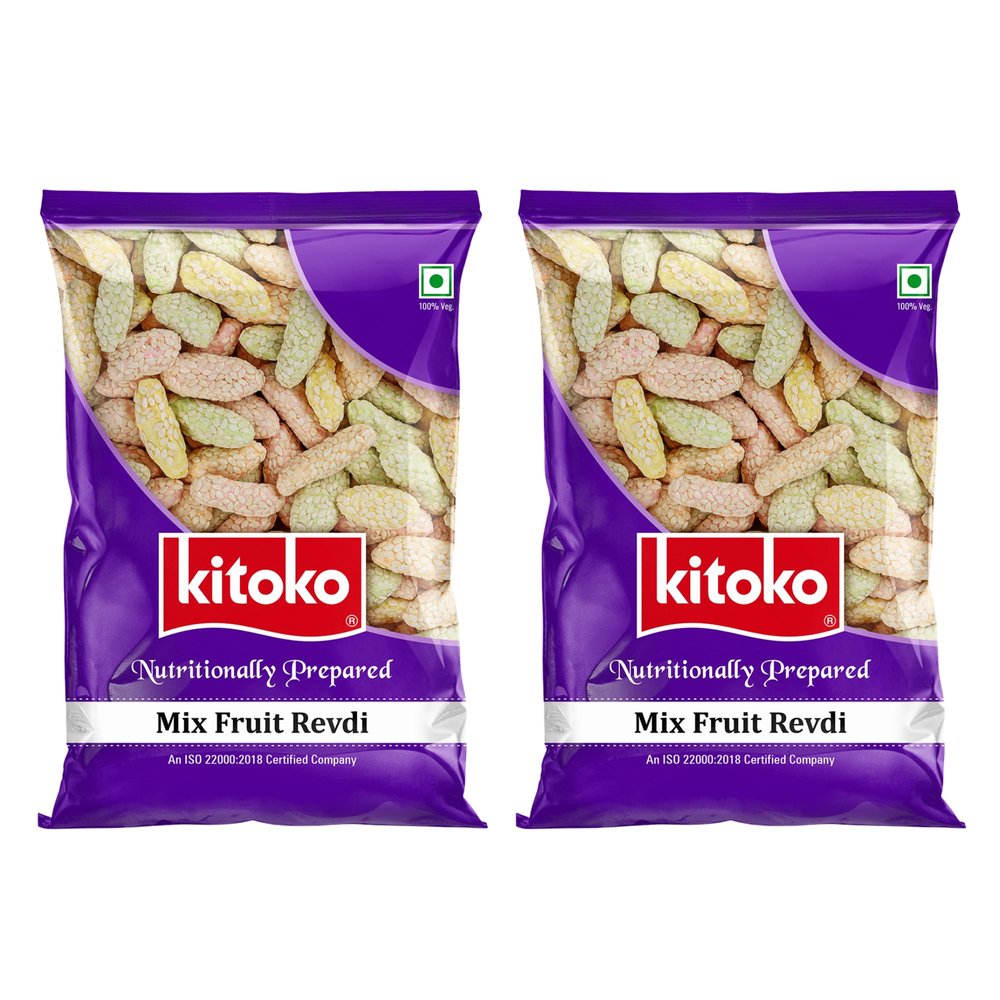 Kitoko Mix Fruit Revdi | Sweet Sugar Revadi | Fresh and Crunchy Rewari | Til Sweets | Sesame Candy 200gm (Pack of 2)