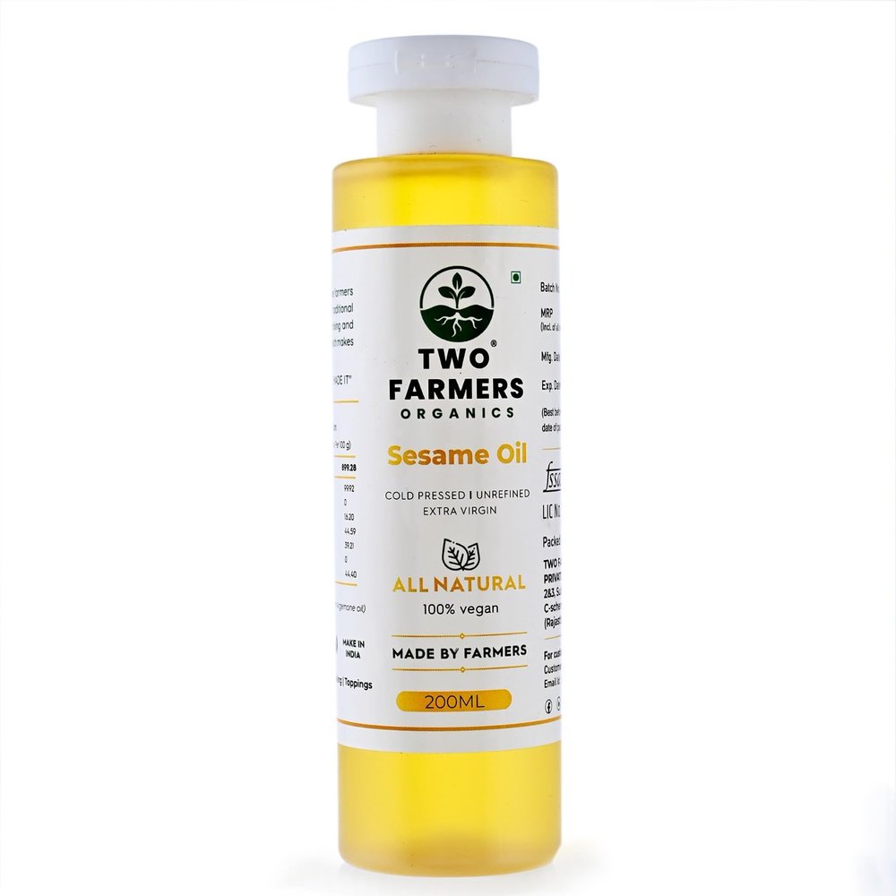 TWO FARMERS ORGANICS 100% Pure & Unrefined Cold Pressed Sesame Oil  200ml | Wood-Pressed, Chemical-Free & Natural Cooking Oil | Rich in Nutrients & Antioxidants