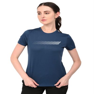 3Colors Women Polyester RGB Round Neck Dry Regular Fit Gym Sports Printed T-Shirt-MULTILINE (in, Alpha, M, Blue)