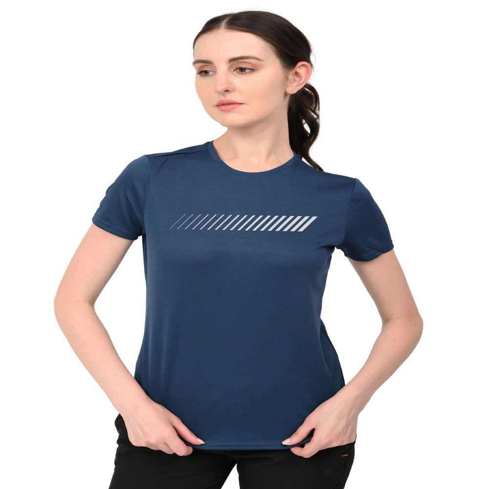 3Colors Women Polyester RGB Round Neck Dry Regular Fit Gym Sports Printed T-Shirt-MULTILINE (in, Alpha, M, Blue)