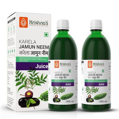 Krishna's Karela Jamun Neem Juice - 1000 ml | Blend Of Fresh Karela, Neem Juice & Jamun Seeds Ayurvedic Solution For Balancing Sugar Levels - (Pack of 2)