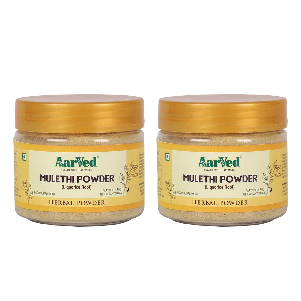 AarVed Mulethi Root Powder (400g, pack of 2x 200g) Natural Licorice Root (Atimadhuram/Athimadhura/Yashtimadhu) for Digestive Health, Skin & Hair Care |Preservative-Free & Herbal Wellness
