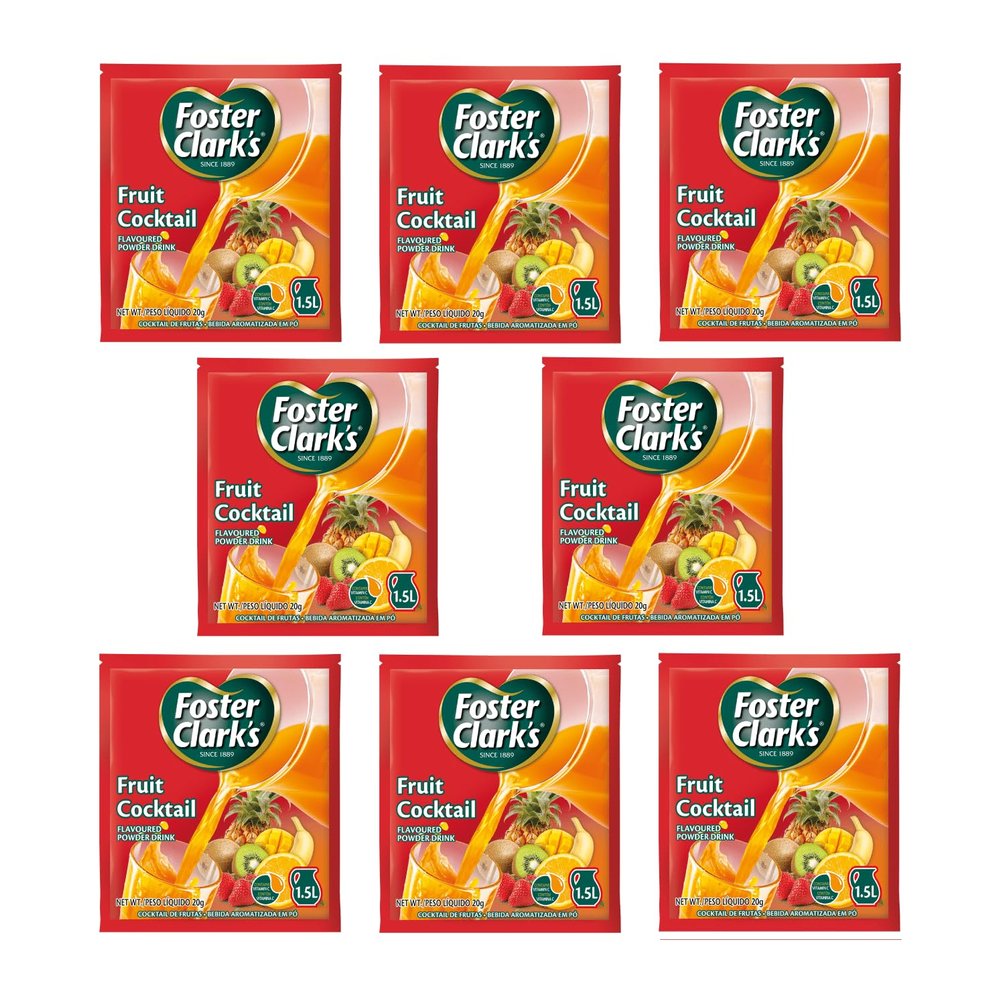 Foster Clark Fruit Cocktail Flavored Powder Drink 20g Packet - Makes 1.5L (8 x 20g) | Imported Drink Mixes | Rich Beverage Mix for Instant Refreshment