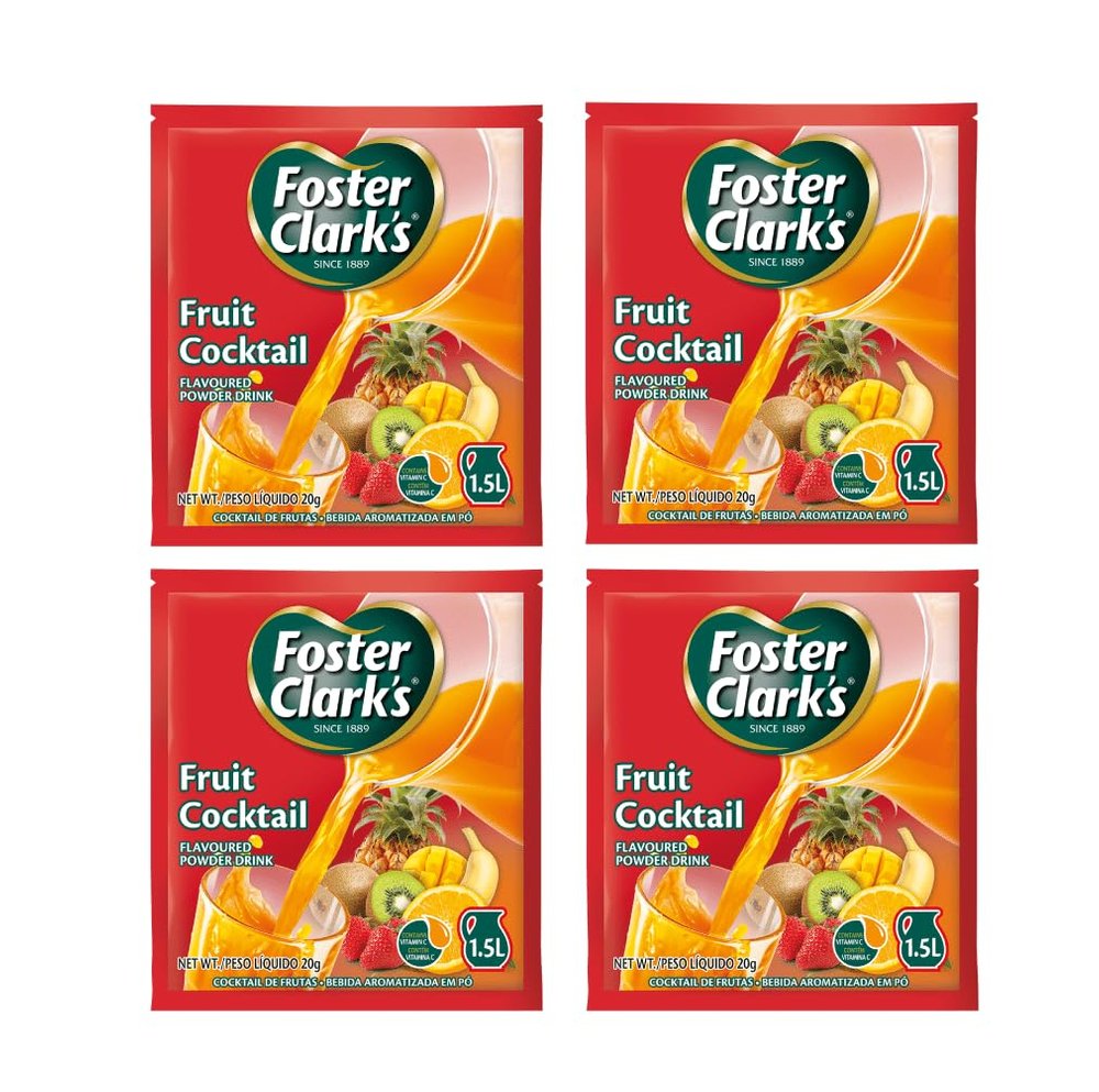 Foster Clark Fruit Cocktail Flavored Powder Drink 20g Packet - Makes 1.5L (4 x 20g) | Imported Drink Mixes | Rich Beverage Mix for Instant Refreshment