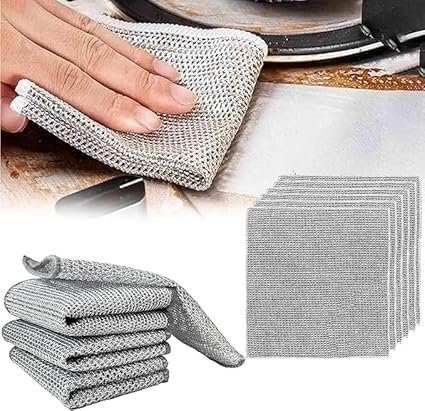 Brikshi Non-Scratch Wire Double Layers Dishcloth Stainless Steel Scrubber Multipurpose Wire Dishwashing Rags for Wet and Dry Easy Rinsing Reusable for NonStick Cookware Kitchen Sinks Stove (5)
