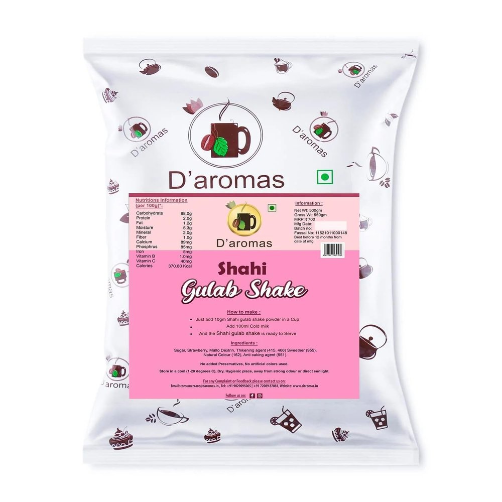 D'aromas Shahi Gulab Shake Premix Powder 3kg, 100% Vegetarian Instant Delicious Milkshake, Ready Mix Powder Ideal For Home, Parties,Wedding, Cafe, Restaurant (Each 500gm) (Pack Of 6)
