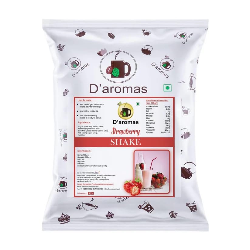D'aromas Starwberry Shake Premix Powder 1.5kg, 100% Vegetarian Instant Delicious Milkshake, Ready Mix Powder Ideal For Home, Parties,Wedding, Cafe, Restaurant (Each 500gm) (Pack Of 3)