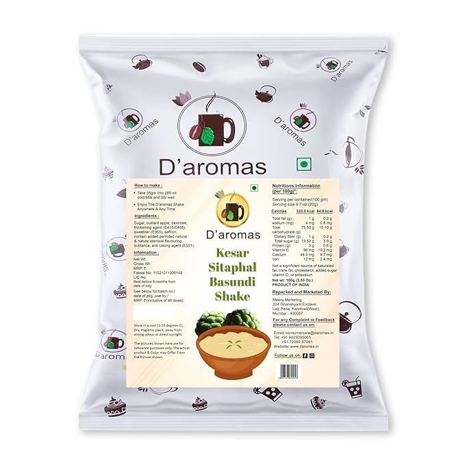 D'aromas Saffron Custard Apple Basundi Milkshake Premix 1kg|Instant Ready Mix Powder for Home, Restaurants, Caf, Wedding, Parties