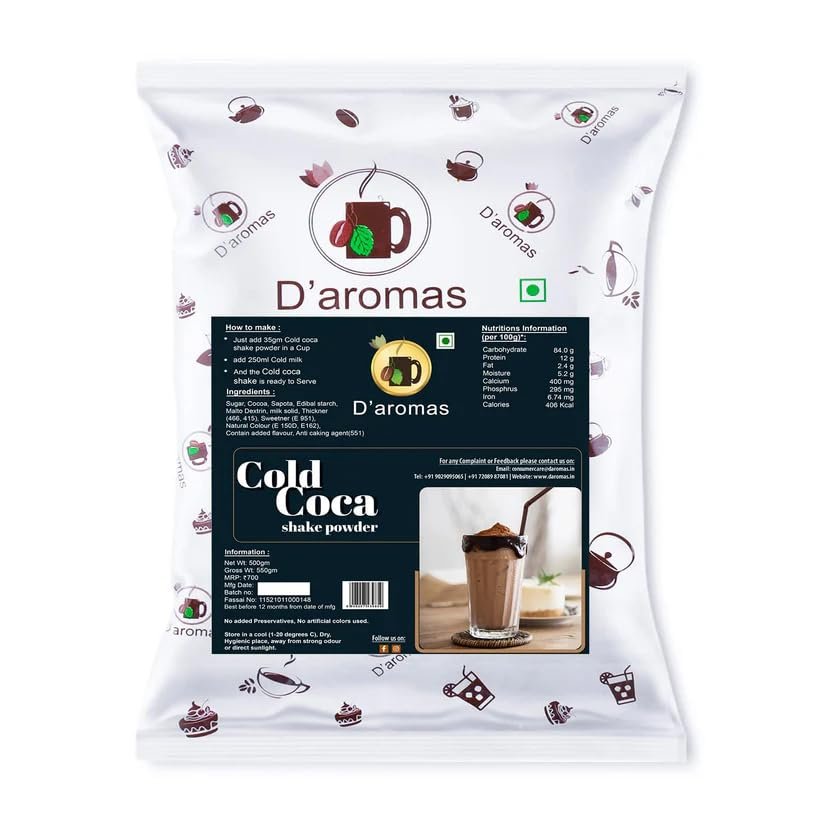 D'aromas Cold Cocoa Shake Premix Powder 2.5kg, 100% Vegetarian Instant Delicious Milkshake, Ready Mix Powder Ideal For Home, Parties,Wedding, Cafe, Restaurant (Each 500gm) (Pack Of 5)