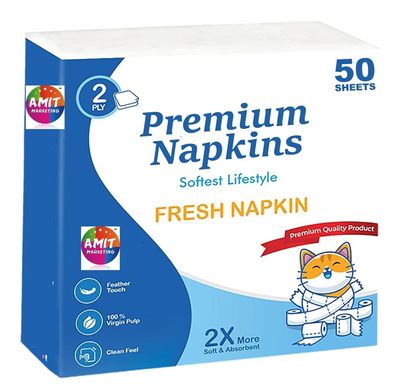 Amit Marketing Premium Tissue Paper Napkin 2 Ply I Made of Virgin Pulp I Soft, Strong and Highly Absorbent I for Restaurant Home Office Party Wedding & Events I 33X33 cm I White - 50 Pulls X Pack of 6