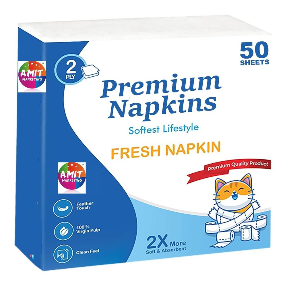 Amit Marketing Premium Tissue Paper Napkin 2 Ply I Made of Virgin Pulp I Soft, Strong and Highly Absorbent I for Restaurant Home Office Party Wedding & Events I 33X33 cm I White - 50 Pulls X Pack of 6