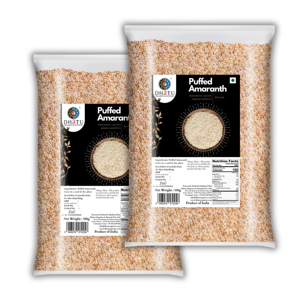 Dhatu Organics Puffed Amaranth, 100g, (Pack of 2) | Gluten Free Rajgira | Puffed Amaranth Seeds for Eating