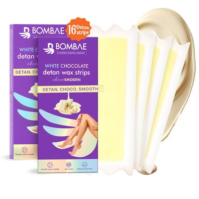 Bombae Choco Wax Strip for Women | 1 Pack (20 Strips) | Body & Bikini | Removes Tan, 28 Days Hair-Free | White Chocolate Bliss, Post-Wax Wipes