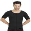Dermapress Gynecomastia Compression garment with Short Sleeve| MICROPOLY FABRIC | Front Zip and Hook Closer| Tomboy Chest Binder| Chest, Abdomen & Back Support for Men| (Black, L) view 1