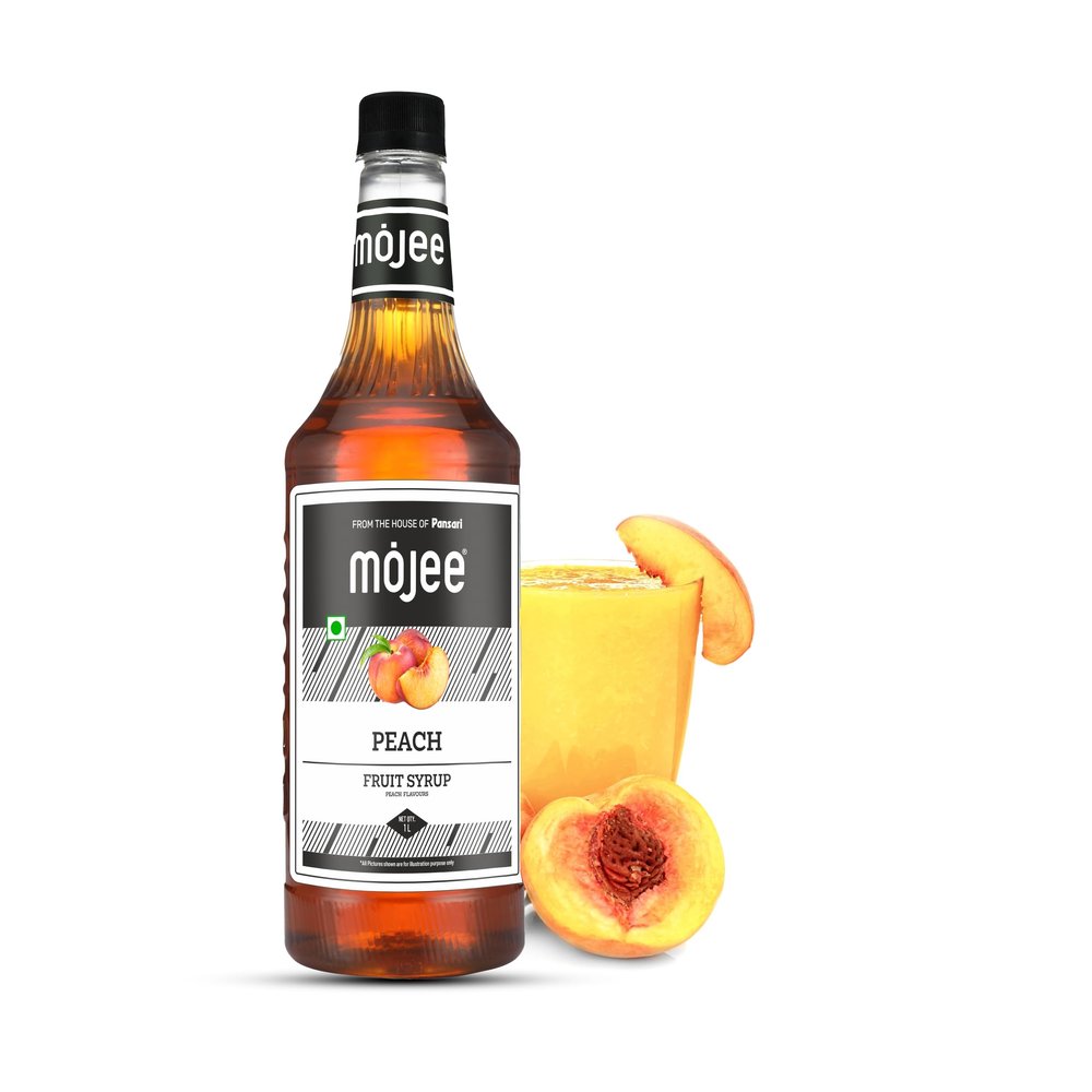 Mojee Peach Syrup | Sweet & Juicy Peach-Flavored Syrup for Mocktails, Cocktails, Iced Teas & Refreshing Beverages | Bar & Caf Essential  1L