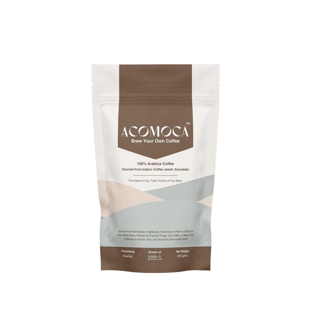 Acomoca Medium Roast Single-Origin Arabica AAA Coffee 250g, Sourced from the Jewel of Coffee, Karnataka (3500 ft Altitude) Precision Ground for Pour-Over & Drip Brewing
