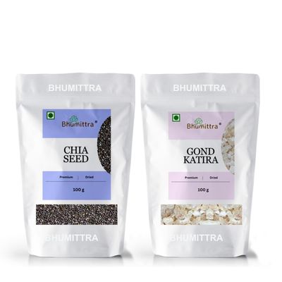 Bhumittra Premium Gond Katira 100 G and Chia Seeds 100 G | 100% Pure and Natural Edible Gum | Cooling Properties