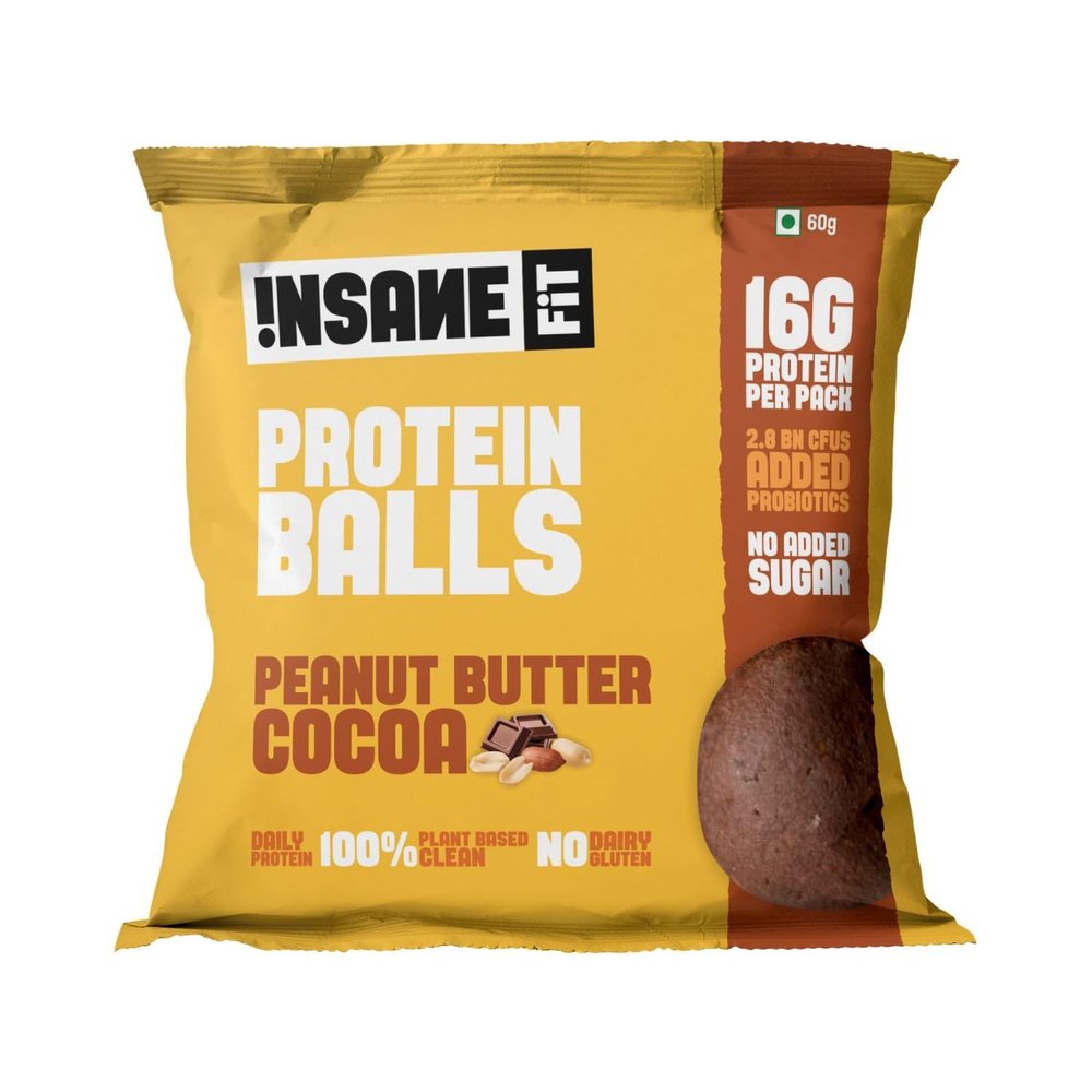 Insane Fit - PROTEIN BALLS Peanut Butter Cocoa (4 x 60G) | 16G Daily Protein for Fitness, Gym, Workout, Travel, Office | Sugarfree, All Natural, Vegan, Healthy Snack for Active Lifestyle