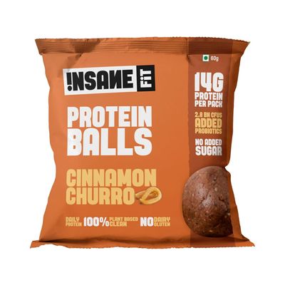 Insane Fit - PROTEIN BALLS Cinnamon Churro (4 x 60G) | 14G Daily Protein for Fitness, Gym, Workout, Travel, Office | Sugarfree, All Natural, Vegan, Healthy Snack for Active Lifestyle