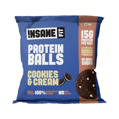 Insane Fit - PROTEIN BALLS Cookies & Cream (4 x 60G) | 15G Daily Protein for Fitness, Gym, Workout, Travel, Office | Sugarfree, All Natural, Healthy Snack for Active Lifestyle