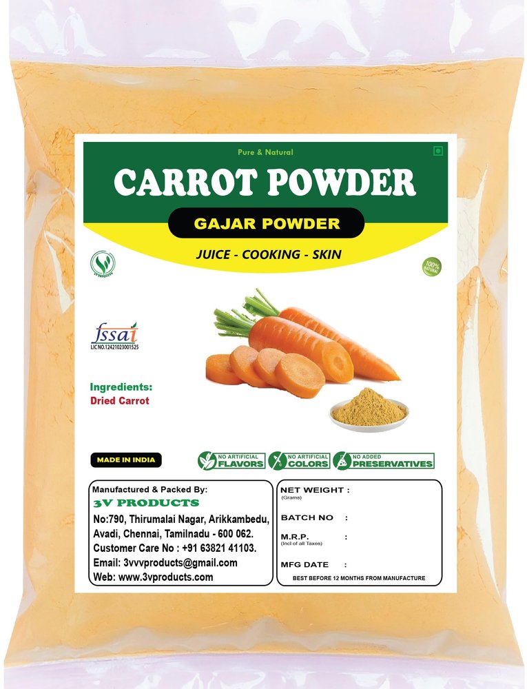 3V PRODUCTS Carrot Powder 75Gm | Gajar | Dehydrated, 100% Pure, Freshly Ground, Delicious Great for Juice, Cooking, Soup, Baking & Skin (Pack Of 1)