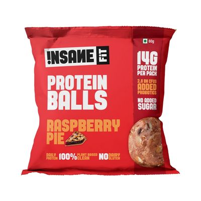 Insane Fit - PROTEIN BALLS Raspberry Pie (4 x 60G) | 14G Daily Protein for Fitness, Gym, Workout, Travel, Office | Sugarfree, All Natural, Vegan, Healthy Snack for Active Lifestyle