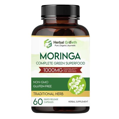 A Herbal Growth - Organic Moringa Capsules 1000mg,Traditional Ayurvedic Herb 60 Quick Release Capsules Complete Green Superfood for Energy & Immunity