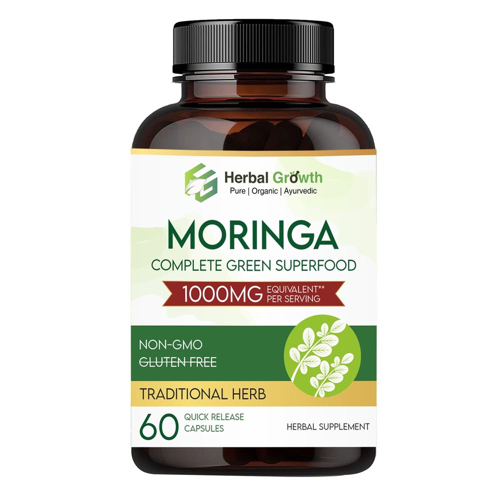 A Herbal Growth - Organic Moringa Capsules 1000mg,Traditional Ayurvedic Herb 60 Quick Release Capsules Complete Green Superfood for Energy & Immunity