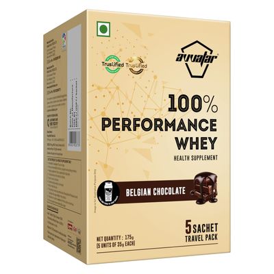 avvatar PERFORMANCE WHEY PROTEIN | (5x35g) Travel Pack | Belgian Chocolate Flavour | 25g Protein
