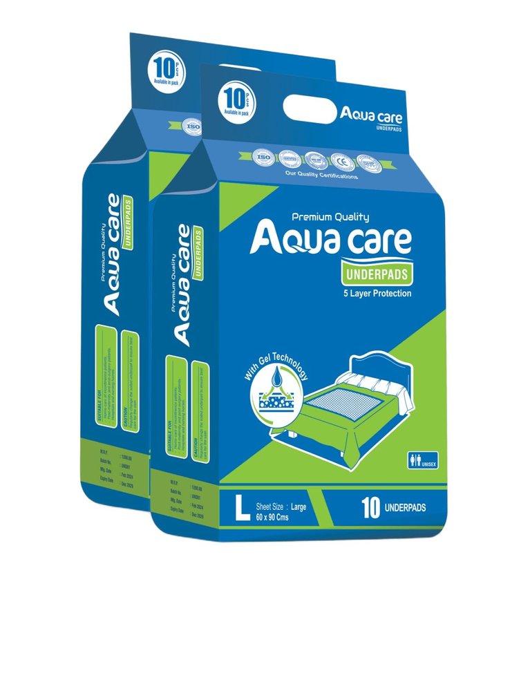 AQUACARE Underpads (18 Hours ) NEW GEL TECHNOLOGY Premium Underpads , Large (90 cm X 60 Cm) I 18 Hrs Absorption Protection I Waterproof I Protects Surfaces from Incontinence I Super Soft Polymer For Adult .10 pcs x 2 Packet ( 20 Underpads)