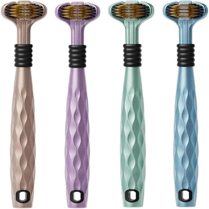 3-Sided Toothbrush | Ultra Soft Bristles for Deep Cleaning | Triple Action Manual Toothbrush | Triple Head Design for 360 Cleaning | Eco-Friendly & Gentle on Gums (Pack of 4)