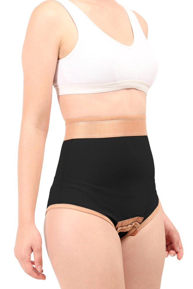 Dermapress High Waisted Abdomen Shapewear | Micropoly Fabric | Side Zip | Open Pubis | Tummy Tucker | Waist Slimmer | Abdomen and Waist Compression Garment (Black, L)
