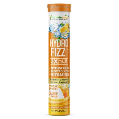 Vitaminnica Hydro Fizz Effervescent Tablets | Sugar-Free & Refreshing- 20 Effervescent Tablets Advanced Hydration Drink & Electrolyte Booster | Orange Flavour- Pack of 2