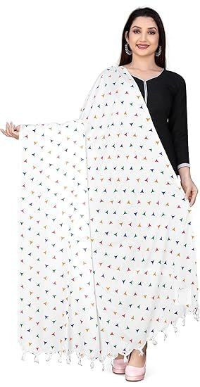 HIBMBACTI Women and Girls Cotton Hand Printed Bandhani Design Dupatta | Ethnic Tie Die Print Dupatta (LENGTH 2M) (White 1)