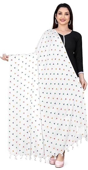 HIBMBACTI Women and Girls Cotton Hand Printed Bandhani Design Dupatta | Ethnic Tie Die Print Dupatta (LENGTH 2M) (White 1)