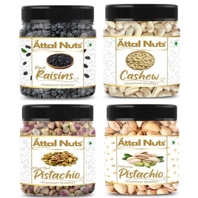 Attal Nuts Raw & Roasted Pistachios, Black Raisins, Cashew W320 250g Premium Dry Fruit Mix for Energy & Strength