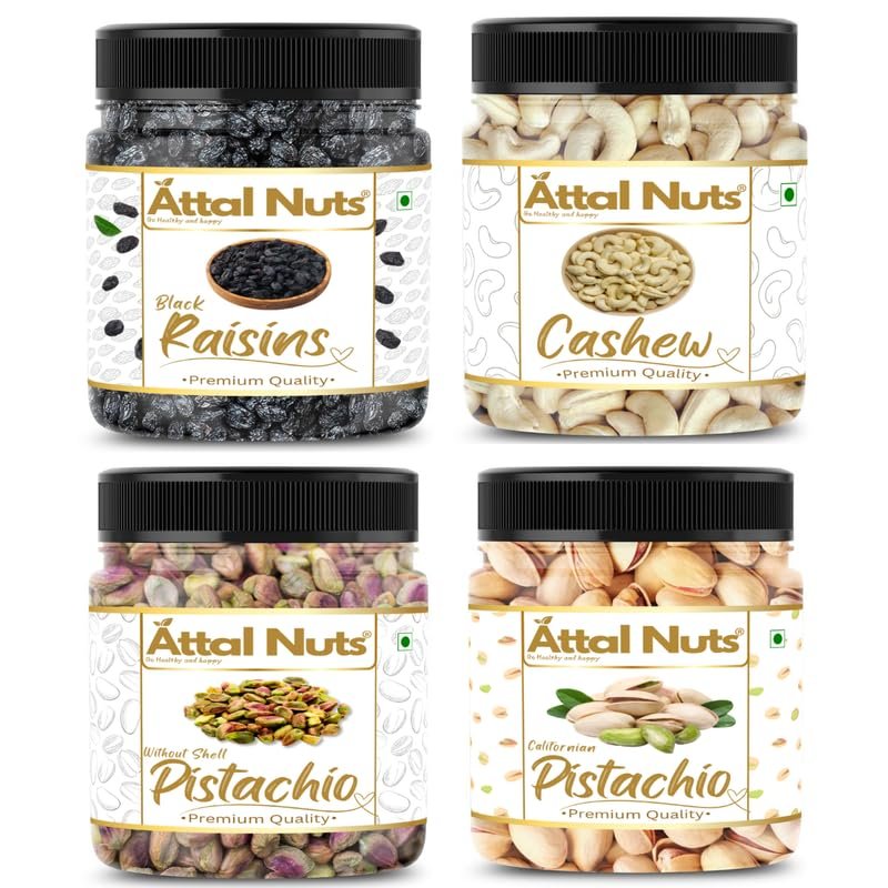 Attal Nuts Raw & Roasted Pistachios, Black Raisins, Cashew W320  250g Premium Dry Fruit Mix for Energy & Strength
