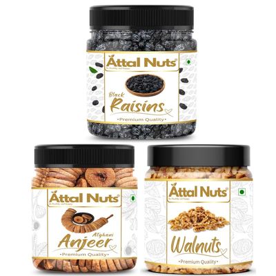 Attal Nuts Dry Fig (Anjeer), California Walnuts (Akhrot Giri) & Black Raisins (Kismish) Dry Fruits Pack, 250g  Rich in Taste & Nutrition