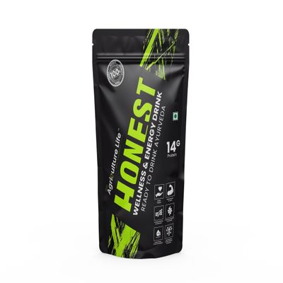 Honest Wellness Herbal Energy Drink | Caffeine-Free | 100% Natural Ayurvedic Stamina & Immunity Booster with Shilajit, Ashwagandha, 14g Plant Protein | Anti-Inflammatory | 100 Gms