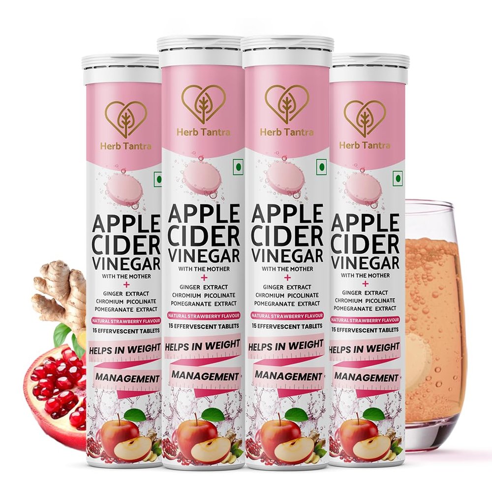 Herb Tantra Apple Cider Vinegar with mother | ACV With Chromium Picolinate | Supports Gut Health & Appetite Control | No Maltodextrin or Added Sugar | 60 Tablets
