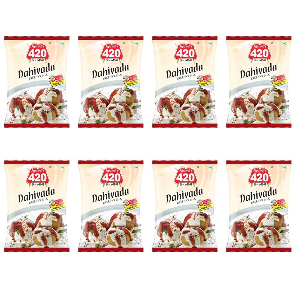 Agrawal's 420 Dahi Vada Mix | Authentic Instant Indian Snack | Easy to Prepare Crispy & Fluffy Vadas in Minutes | Pack of 8, 1600g (200gm each)