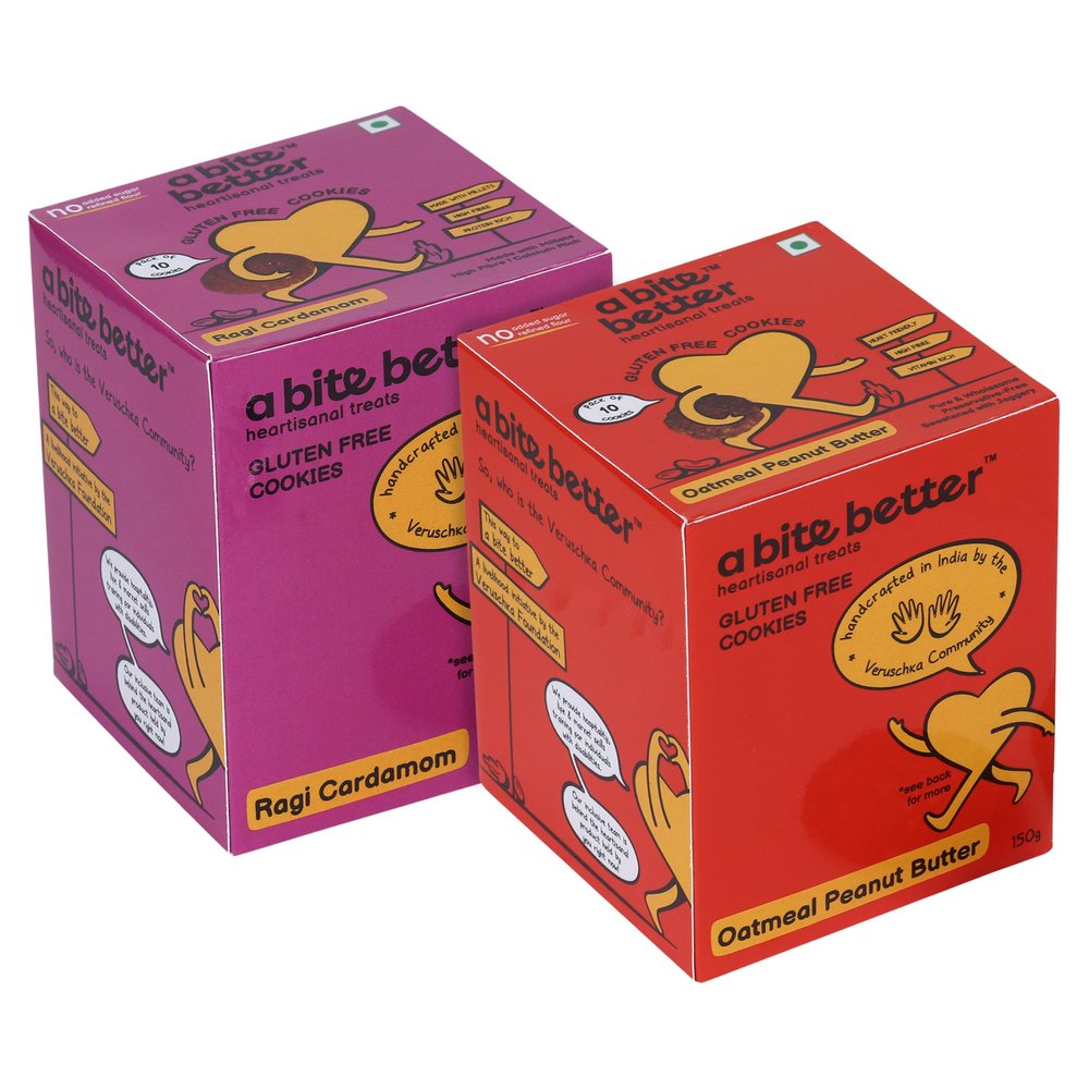 a bite better Millet Cardamom & Oatmeal Peanut Butter Cookies Combo Pack of 2 | 150 gm each | A Flavorful Mix of Millet, Cardamom, Oatmeal, and Peanut Butter | Gluten-Free, Maida-Free, Sugar-Free for a Wholesome Snack Anytime