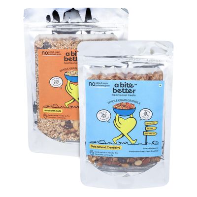 a bite better Amaranth Nuts & Oats Almond Granola Combo Pack of 2 | 250 gm each | A Tasty Blend of Amaranth, Nuts, Oats, and Almonds, Gluten-Free, Maida-Free, Sugar-Free, Protein-Rich | No Palm Oil | Perfect for a Wholesome Cereal or Snack Anytime