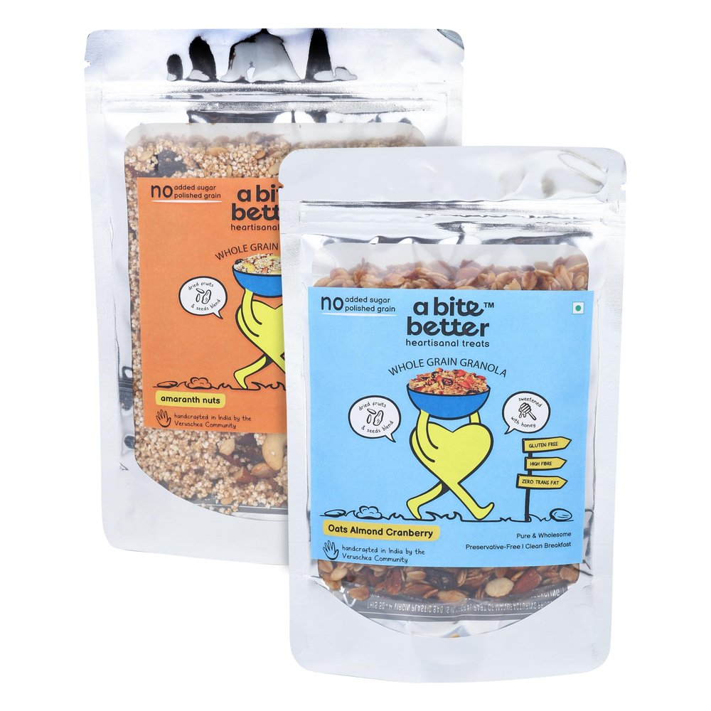 a bite better Amaranth Nuts & Oats Almond Granola Combo Pack of 2 | 250 gm each | A Tasty Blend of Amaranth, Nuts, Oats, and Almonds, Gluten-Free, Maida-Free, Sugar-Free, Protein-Rich | No Palm Oil | Perfect for a Wholesome Cereal or Snack Anytime