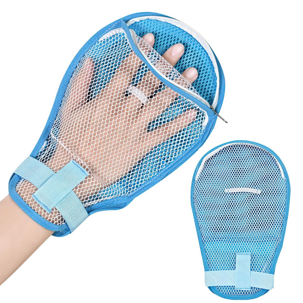 CoolShef Restrain Hand Gloves with Anti Scratch Board and Straps, Safety Glove Prevent Finger Harm Self Injury, Washable Breathable Protective Mitts for Patients, Adjustable Secure Fit