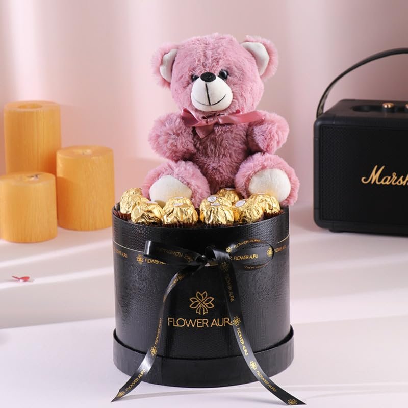 FlowerAura Premium Combo of Fresh Live 8 Choco Balls & Teddy In Box Gift For Birthday | Anniversary | Love | Girlfriend's Day | Mothers Day Gift For Mom (Same Day Delivery)