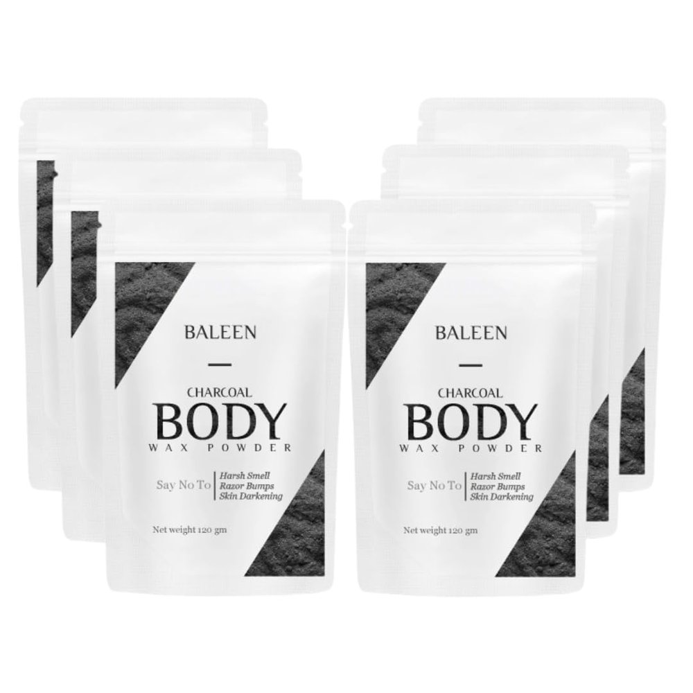 BALEEN Bikini Wax Powder Women with Charcoal 120 Gm (Pack Of 6) | Painless Herbal Hair Removal Powder for women Bikini Area, Legs, Hands & Underarms with No Harmful Chemicals, No Irritation