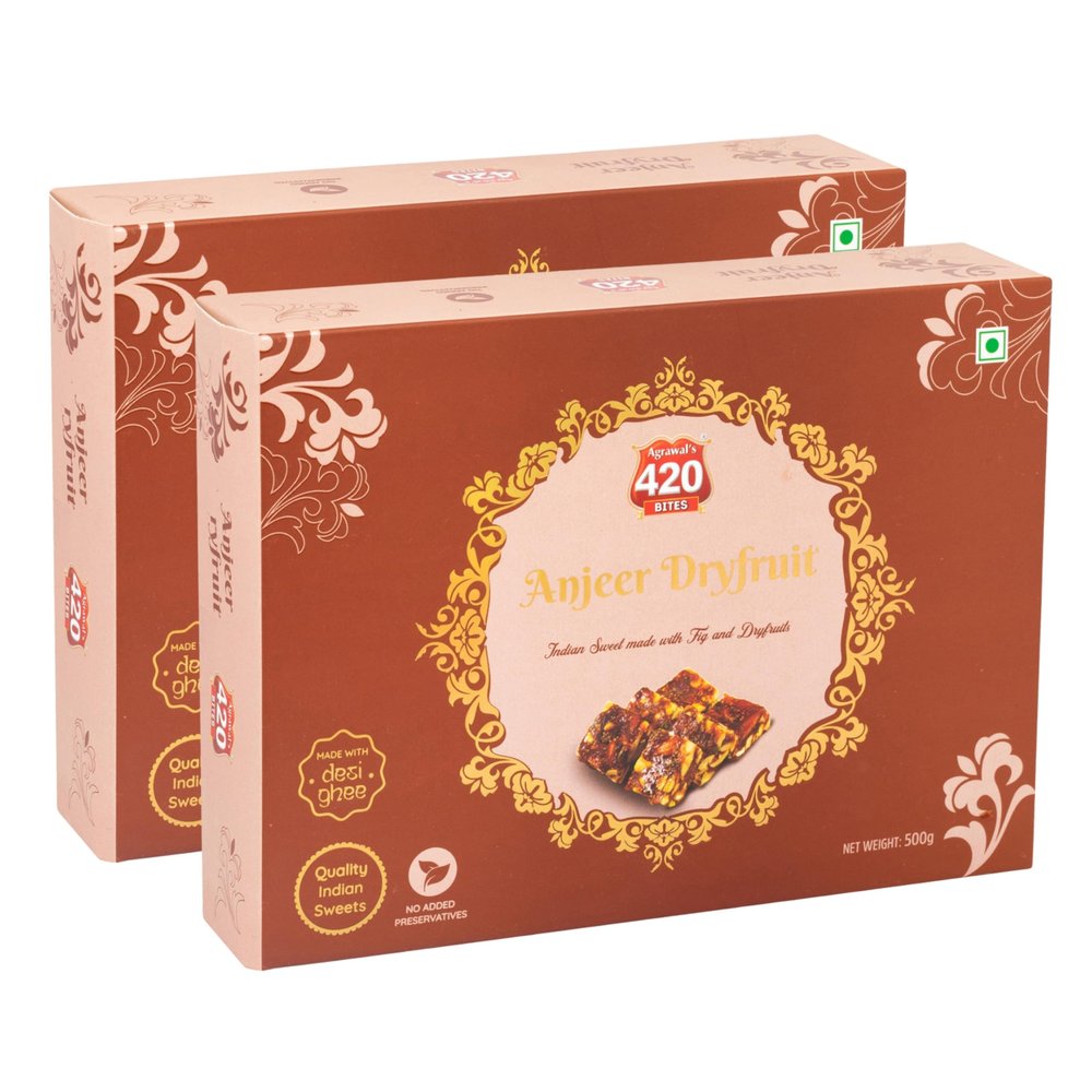 Agrawal's 420 Anjeer Dry Fruit Sweets Made With Deshi Ghee | This Indian Sweets with No Added Preservatives | 1kg, Pack of 2 (Each Pack 500g)
