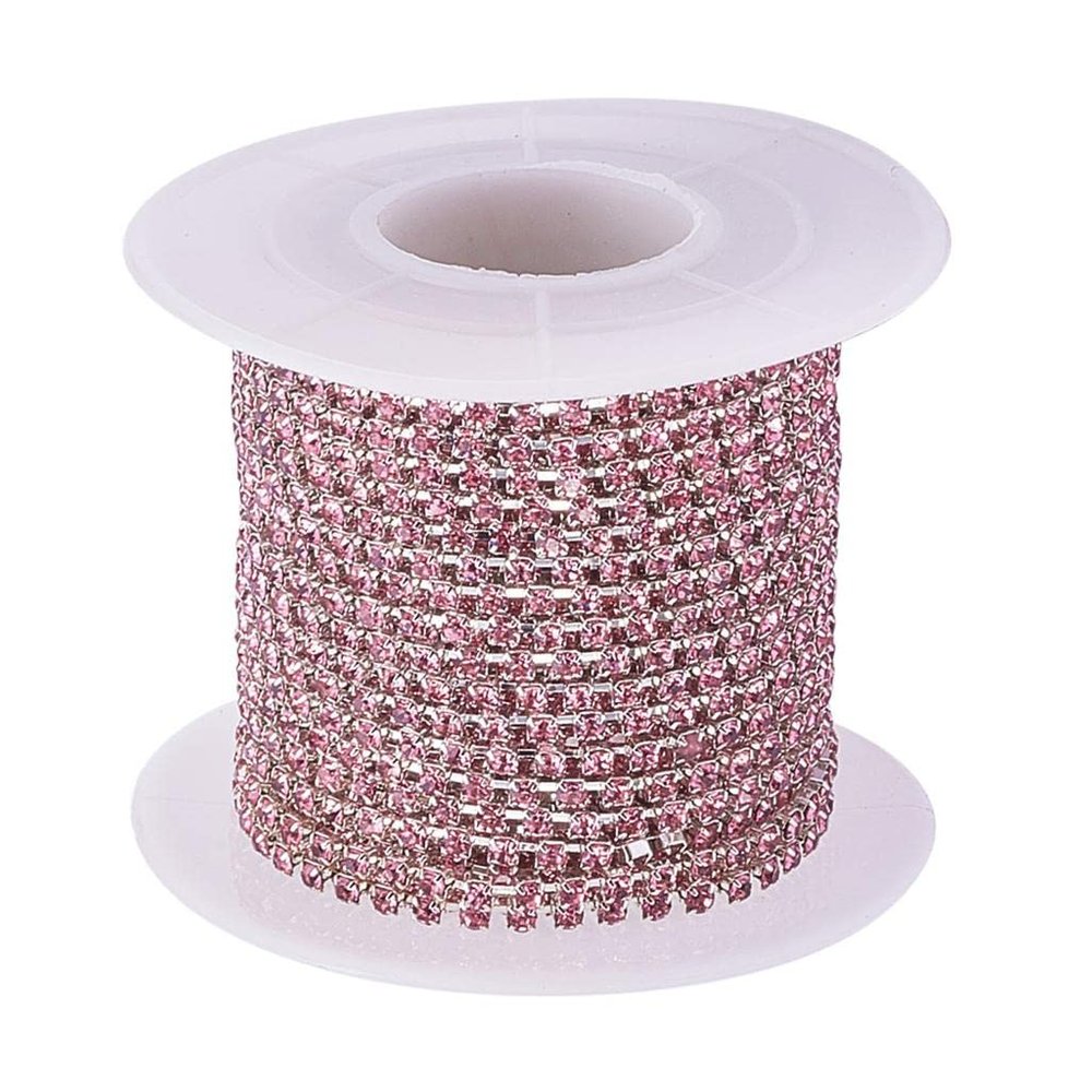 CALANDIS 10 Yards Colorful Crystal Rhinestone Chain Close Trim Chain 2mm Pink | Trims | Embellishments & Finishes | Sewing